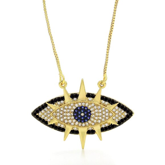 18K Gold Filled Evil Eye Protection Cubic Zirconia Pendant Chain Necklace NEW - Picture 4 of 8
